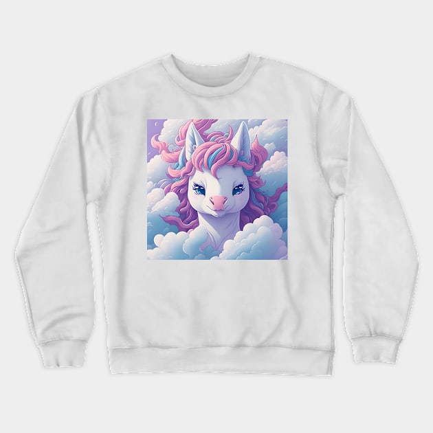 watercolor unicorn surrounded by clouds sticker illustration Crewneck Sweatshirt by FRH Design